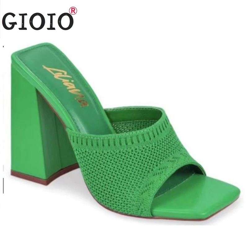 

2022 Summer Women High Heels Slippers Closed Toe Comfort Slippers Women Fashion Fly Weave Outdoor Sandals Women Slippers
