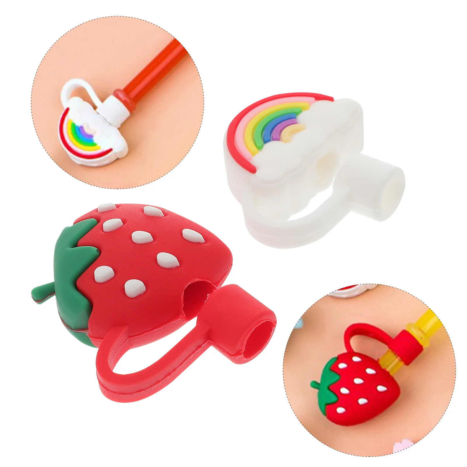 

Straw Caps Covers Topper Coverreusable Silicone Strawberry Straws Tip Cap Rainbow Bow Toppers Tumblers Plugs Conovenient Anti