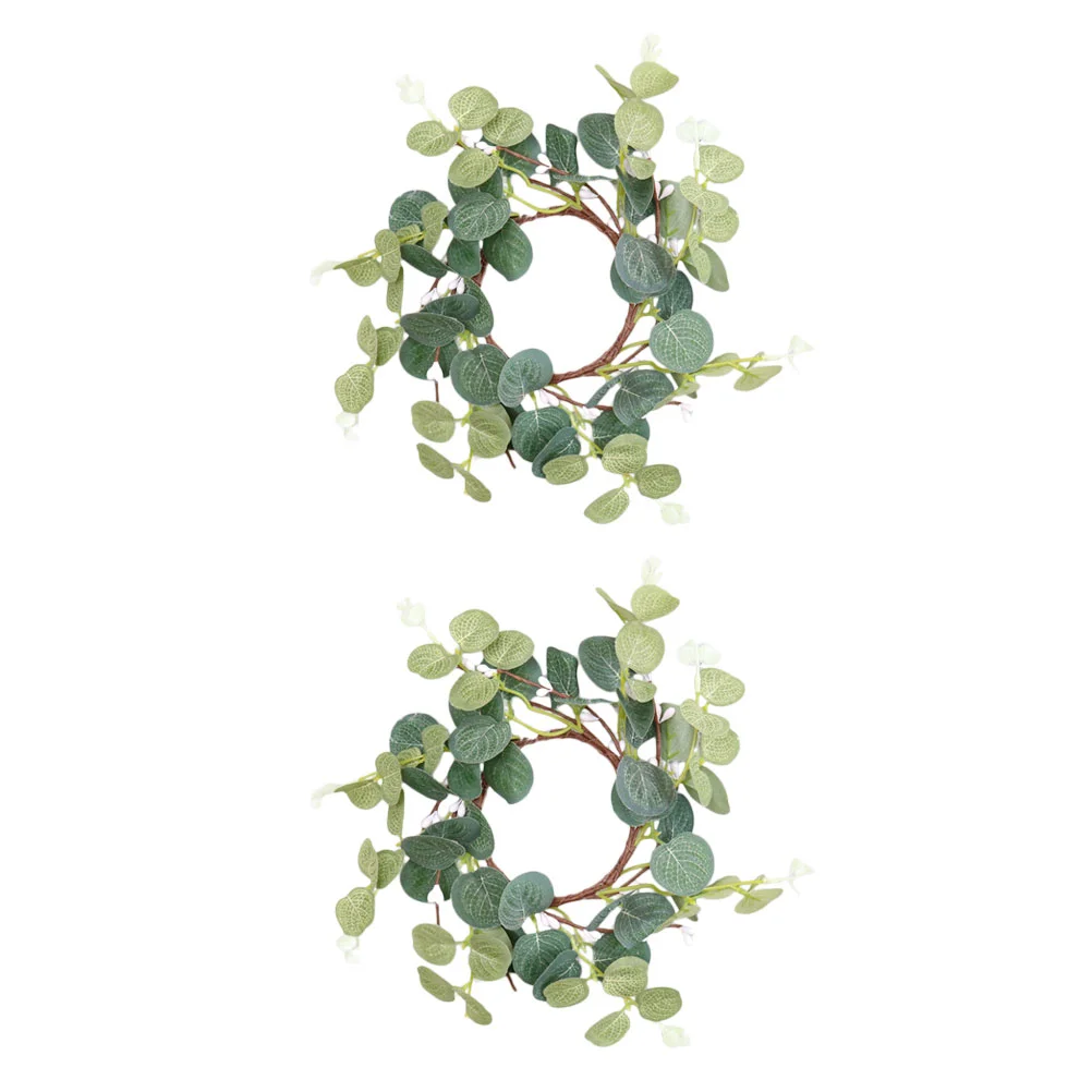 

2 Pcs Front Door Summer Wreath Ring Festival Decor Supply Berry 15x15cm Household Easter Green Plastic Pole Miss