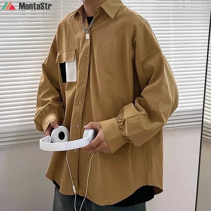 

Spring Mens Shirts Loose Casual Vintage 2023 Autumn Korean Style Streetwear Cardigan Outwear Men