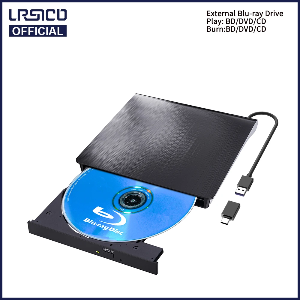 USB 3.0 Blu-ray Burner 4K CD/DVD/BD Player Writer External Blu-ray Drive CD-RW 24X Reader Optical Drive Burner For PC Laptop
