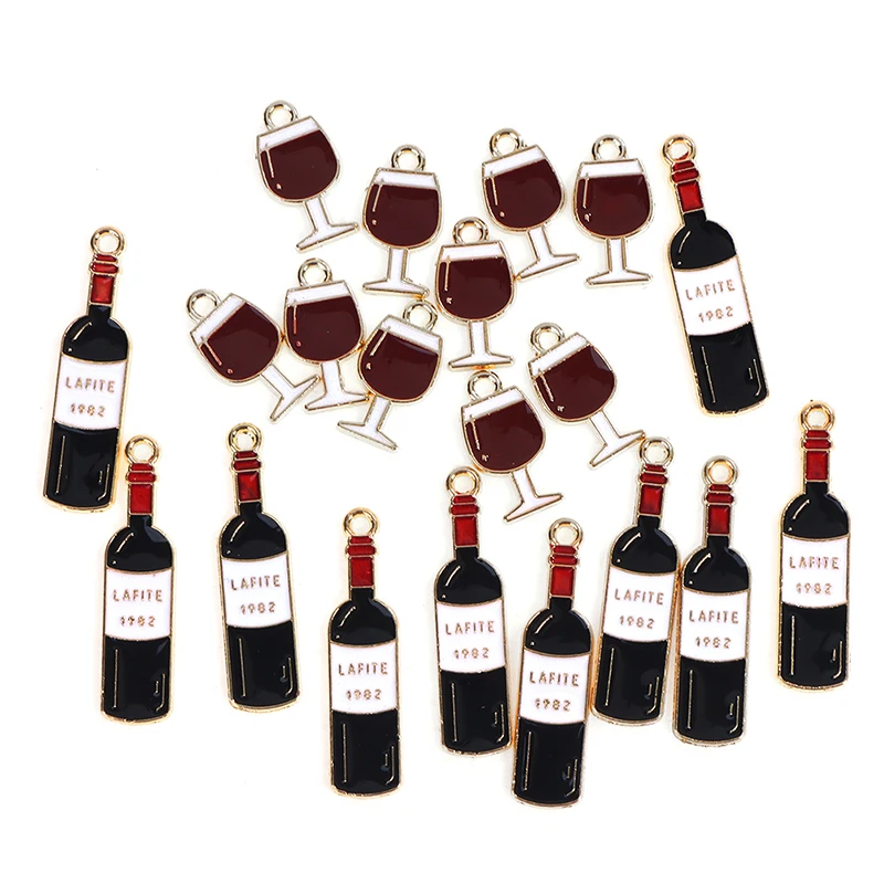 

10pcs Wine Bottle Wine Glass Goblet Charms Metal Pendant Golden Color Earring DIY Fashion Jewelry Accessories Handmade Materials