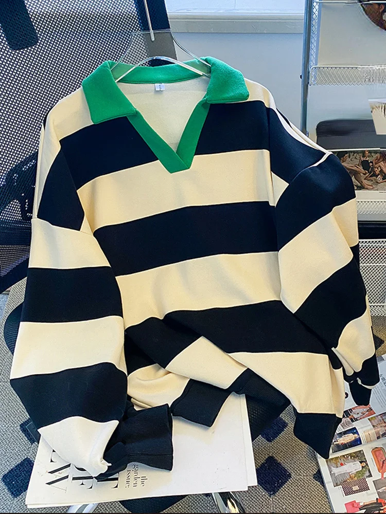 

Женская одежда в стиле Харадзюку, модель y2k, модные тонкие свитшоты в полоску с длинным рукавом, толстовка большого размера, готические черные топы