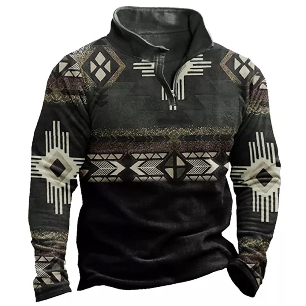 

Men's Unisex Zip Up Sweatshirt Pullover Navy Blue Half Zip Tribal Graphic Prints Zipper Print Daily Sports 3D Print Coat For Man
