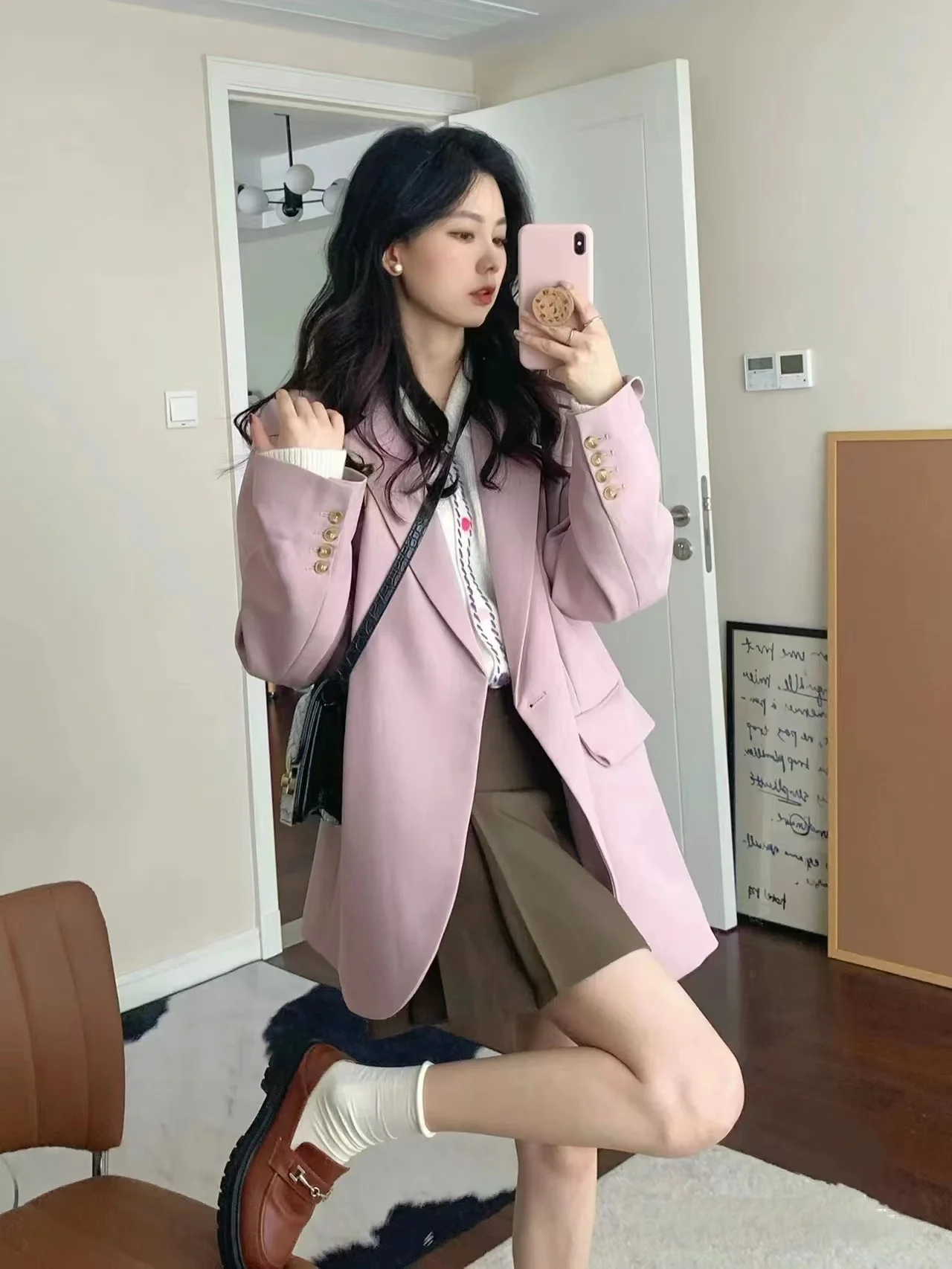 

UNXX ранняя Осенняя Женская куртка Новый модный стиль Высококачественный тонкий розовый костюм пальто нишевой дизайн офисный Женский Повседневный Блейзер Топ