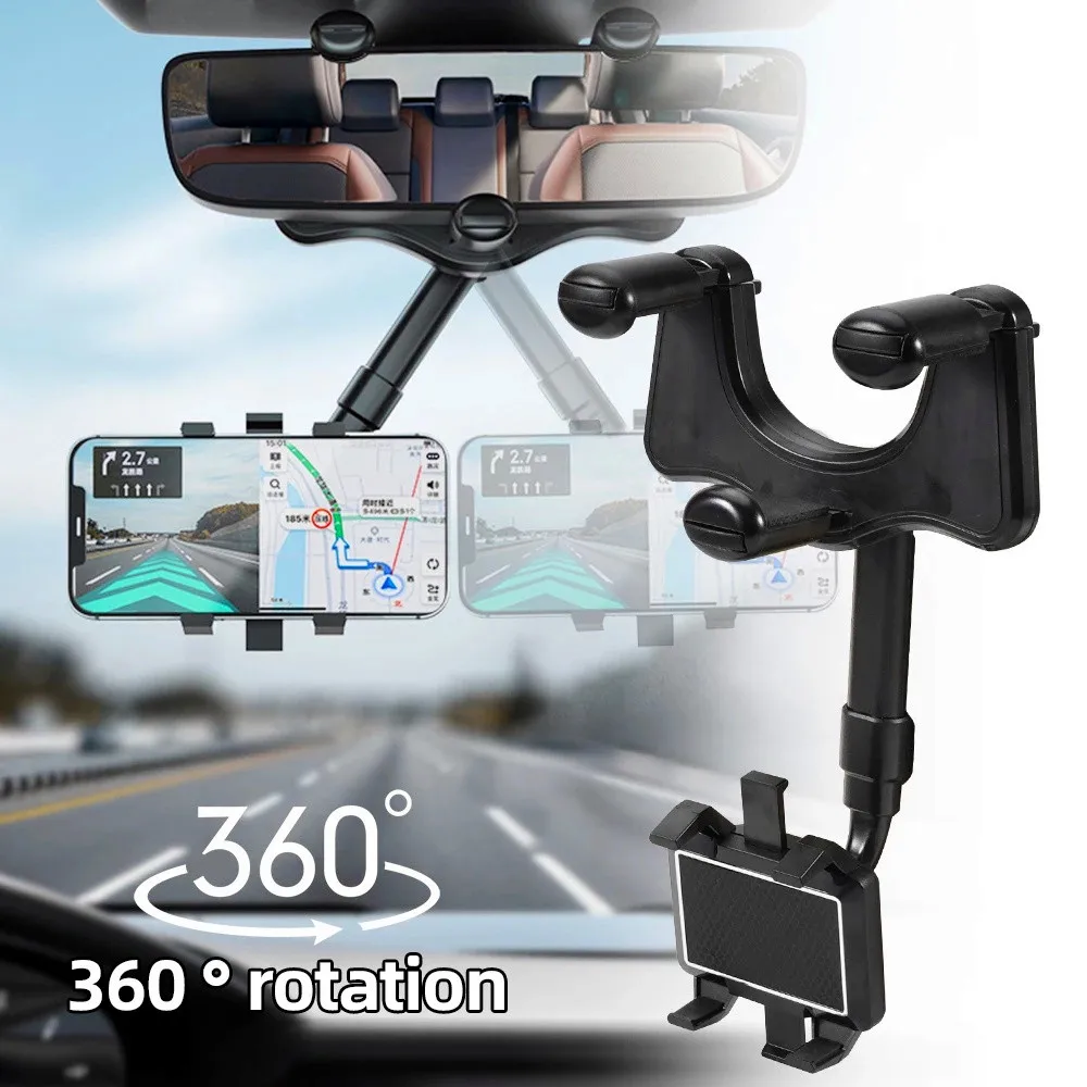 

Rearview Mirror Cell Phone holder in Car 360° Rotatable Car Telephone Support Stand Adjustable Telescopic Car Phone Holder Mount