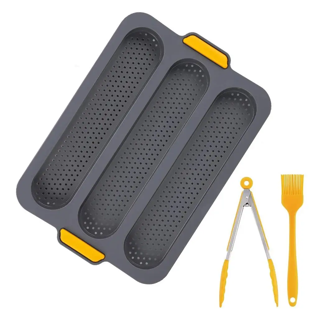 

Silicone French Bread Baking Mold Set Bread Wave Baking Tray Practical Cake Baguette Mold Pans 3 Groove Waves Bread Baking Tool