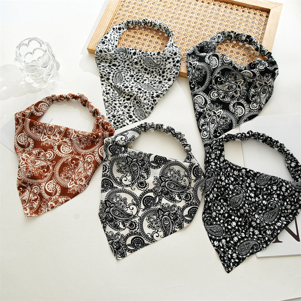 

Cashew Print Triangle Headscarf Vintage Soft Turban Hairband Women Stretch Head Wrap Chiffon Bandana Fashion Elastic Headband