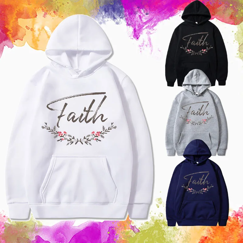Man Flower Faith Jesus Letters Print Hoodies Men Fashion Design Casual Hooded Tops Warm Autumn and Winter Streetwear Sweatshirt