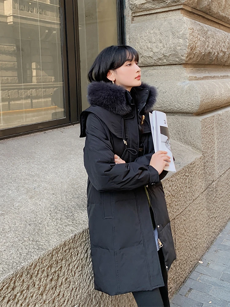 AOSSVIAO 2022 Winter Womens Down Jackets Long Thick down Casual Coat Puffer Jacket Slim Remove Hooded Parka