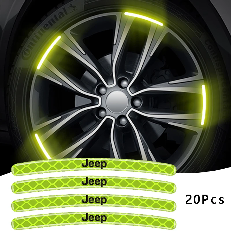 

20Pcs car wheel hub reflective stickers warning reflective strips For JEEPs Grand Cherokee WJ WK WK2 KJ KK Compass libertad TJ