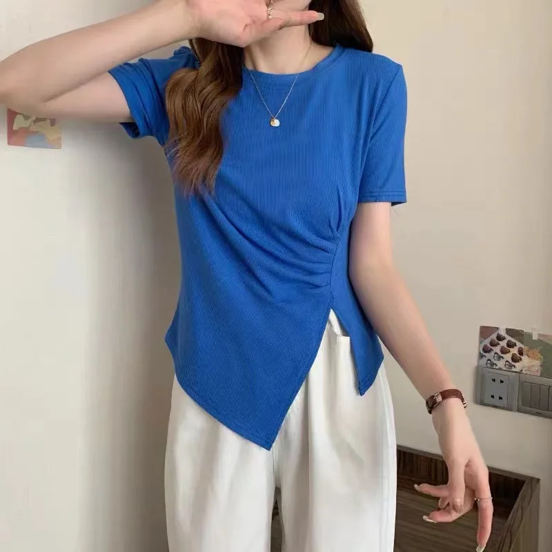 

Round Neck Short Sleeve Summer Solid Color Casual T-Shirt 2022 grey