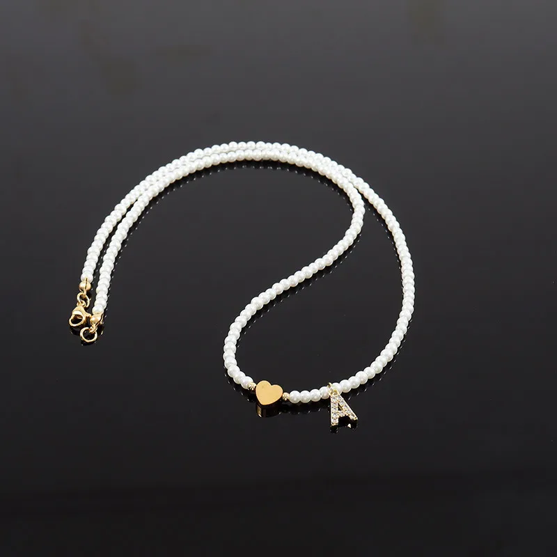 Ожерелье с подвеской-буквой инициала для женщин простое колье имитацией жемчуга