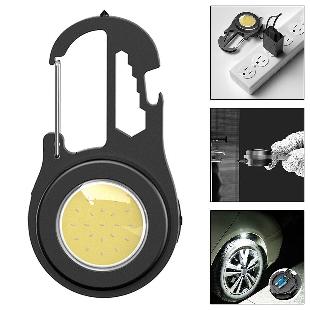 

Mini Keychain Flashlight Rechargeable Work Light Portable Travel Torch Key Light with Screwdriver Wrench Bottle Opener Lantern