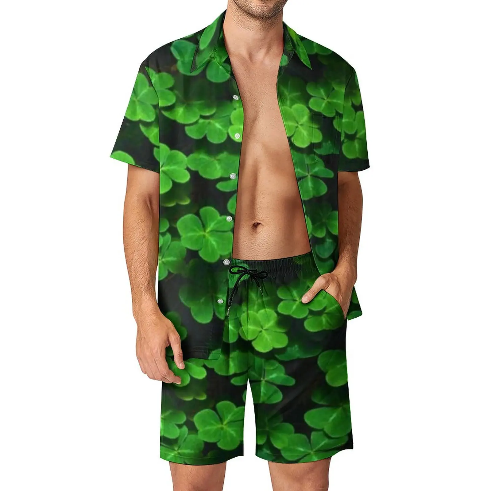 

St Patrick's Day Men Sets Happy Paddys Day Shamrocks Casual Shorts Beach Shirt Set Summer Retro Suit Short Sleeves Big Size