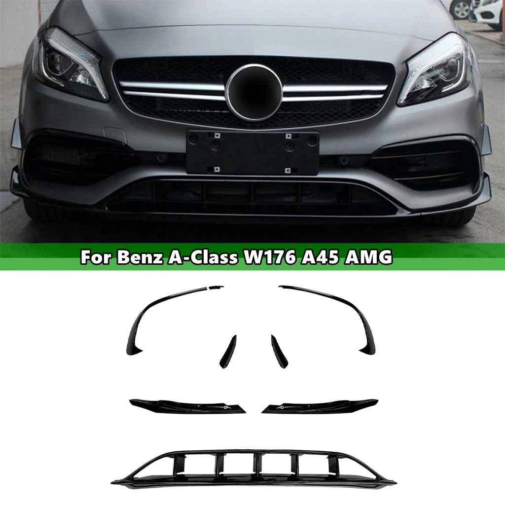 

1Set Front Bumper Spoiler Front Lip Blade Lower Grille For Mercedes-Benz A-Class W176 A45 AMG 2016 2017 2018