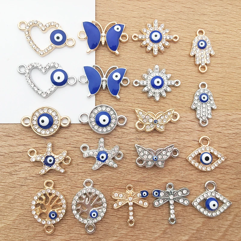 

10pcs Enamel Plated Zinc Alloy Devil's Eye with Rhinestones Charms Pendant for DIY Necklace Bracelet Earrings Jewelry Making