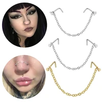 nose chain nostril ball stainless steel nose stud decoration earring piercing nariz pircing septum double nose piercing ring
