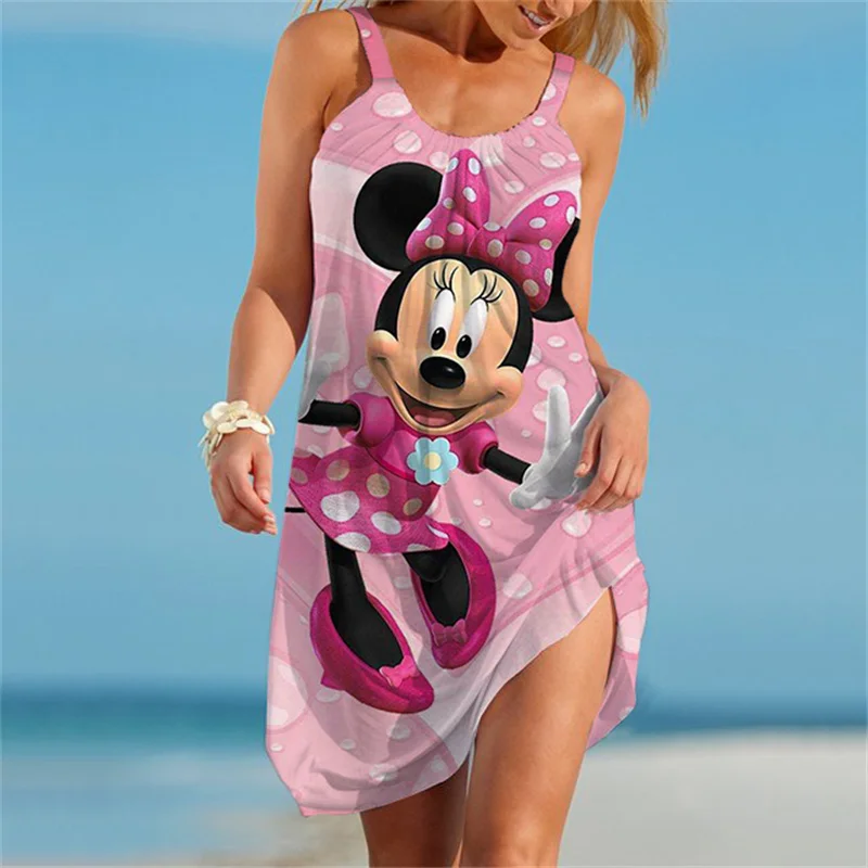 

Disney Minnie Mouse Woman Dresses Elegant Dress Office Tight Slim Lady O Neck Summer Casual Cartoon 3D print 3D Dress Vestidos
