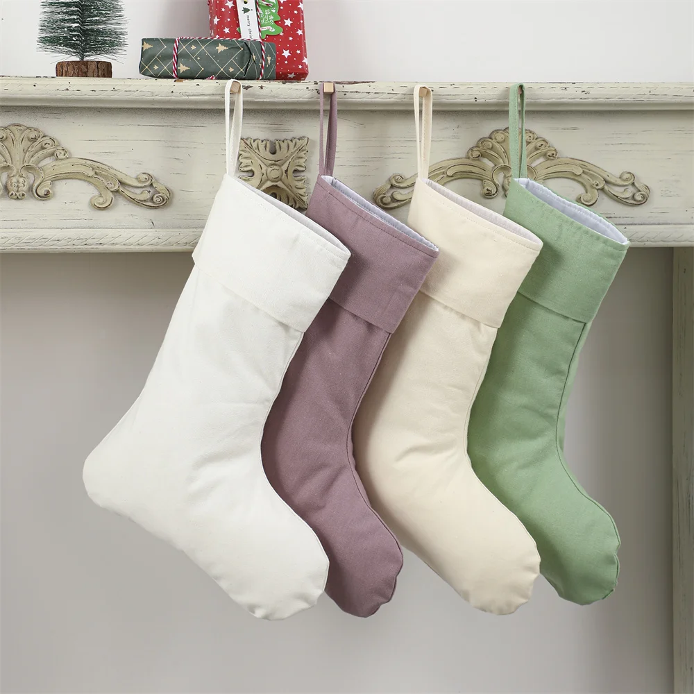 Льняные рождественские чулки натуральные простые искусственные подвески для