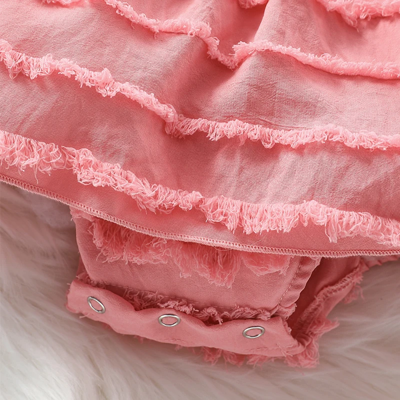 

Baby Girl Romper Kawaii Sleeveless Dress Solid Summer Raw Hem Ruched Jumpsuit for Newborn Toddler Cute