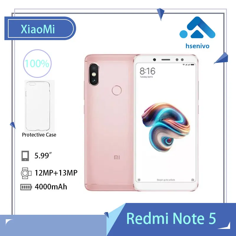 

Xiaomi Redmi Note5 Mobile Phone 3+32GB/4+64GB 636 Octa Core 12MP Dual AI Camera 5.99" 18:9 Screen Fingerprint