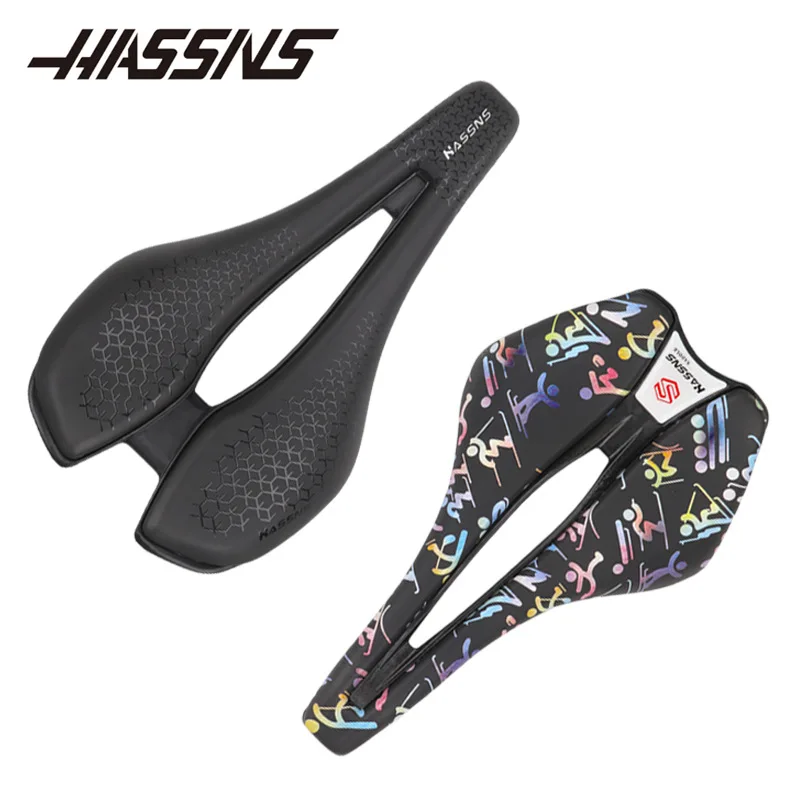 

HASSNS MTB Hollow Cushion Road Bike Multi-color Short Nose Saddle Breathable Comfortable Silicone Durable Wear-resistant Seat