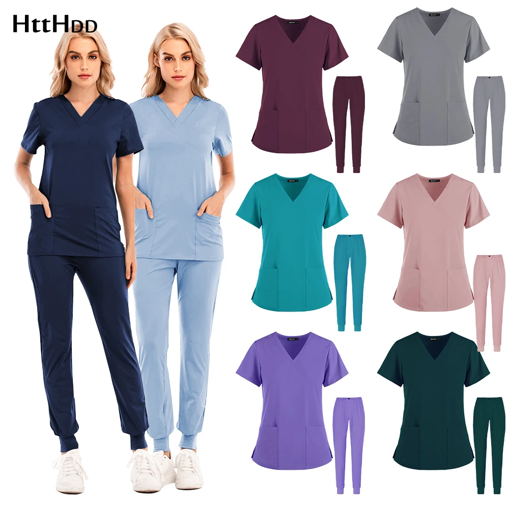 Хирургический костюм унисекс с карманами и V-образным вырезом для женщин