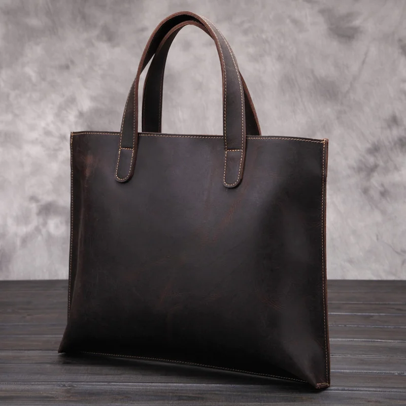 Genuine Leather Real Briefcases 15 Inch Laptop Casual Handbag High Quality Handmade Cowhide Shoulder Dual Use Tote Bag