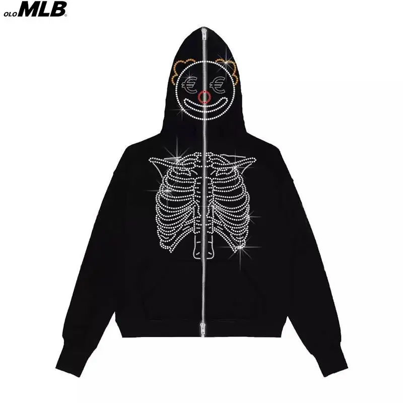 

Zip up Hoodie y2k Demon Rhinestone Men's goth Sweatshirt Gothic Oversized Cartoon hoodie jacket Streetwear Punk clothes jacket