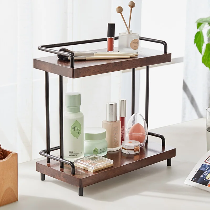 

Retro Cosmetic Storage Box Large Capacity Multi-layer Dressing Table Solid Wood Desktop Finishing Shelf Bathroom Accessories