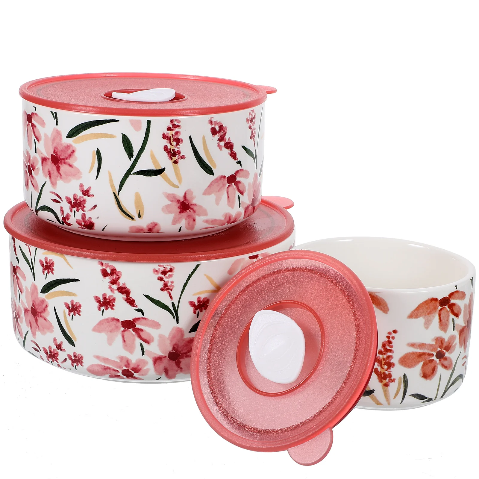 

3Pcs Ceramic Bowl with Lid Lunch Container Microwave Food Bowl Lidded Ceramic Food Container