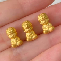 1pcs pure 999 24k yellow gold men women 3d protector buddha bead pendant