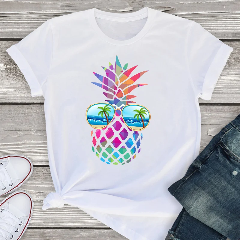 

Hello Summer T Shirt Women T Shirt Watercolor Pineapple Print Tops Female Short Sleeve Tee Shirts 90s Girls T-shirt Cute Tee Top