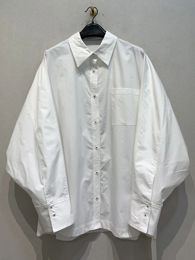 Женская рубашка с отложным воротником DEAT свободная повседневная хлопковая