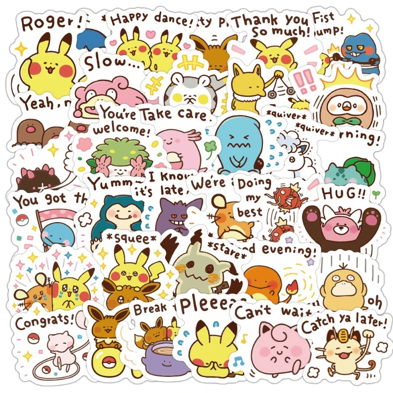

40PCS Kekachu Stickers Anime Peripheral Cartoon Pokemon Expression Cute Mobile PhoneShellDecorationToy
