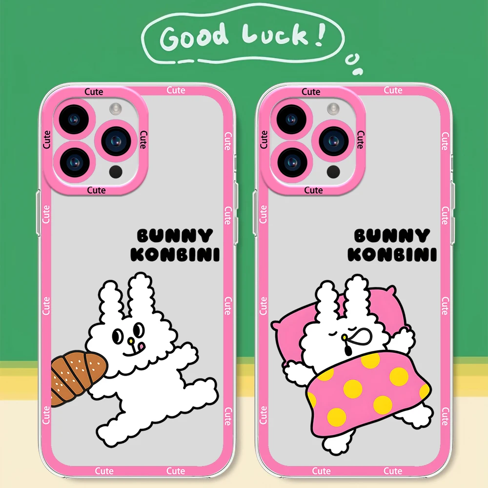 B-Bunni Konbiny Cute Rabbit Phone Case for iPhone 12 11 13 14 15 16 Max Pro Plus Transparent Bezel Cover
