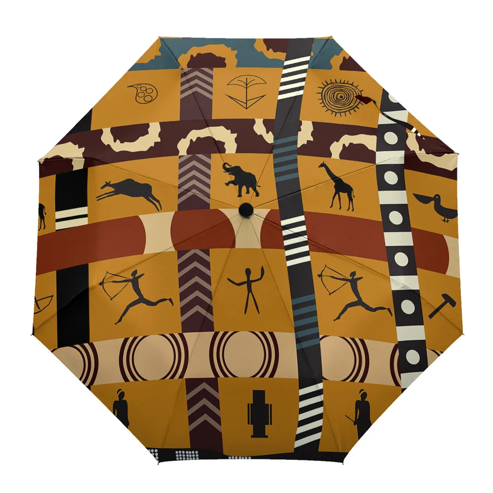 

African Style Culture Giraffe Rain Umbrella Folding Sun Umbrella Outdoor Sunscreen Anti-UV Parasol Female Male Umbrellas
