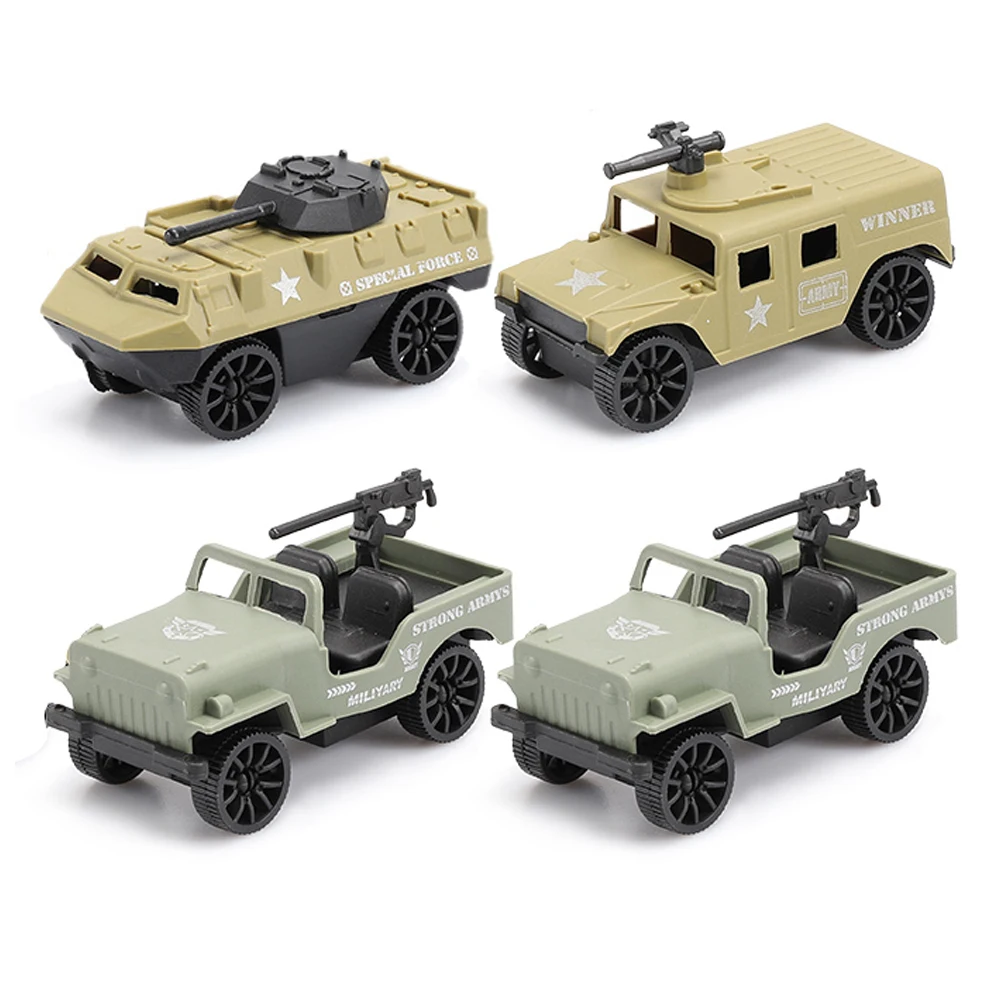 

ViiKONDO Military Vehicle Model 4PCS 1/72 Wargame Armored Truck Army Men Toys for Children Gift Sand Table Scene