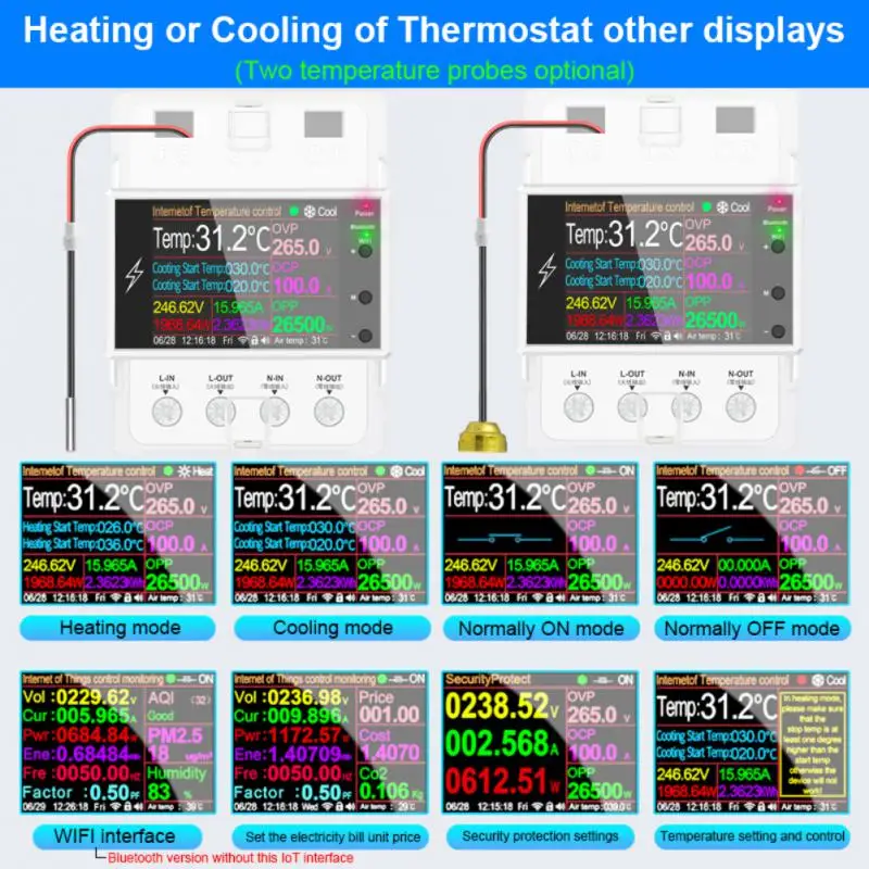 

Smart Home Metal Ntc Sensor App Remote Control At4pt Wifi Bluetooth Waterproof Ntc Sensor 100a Din Rail Digital Thermostat