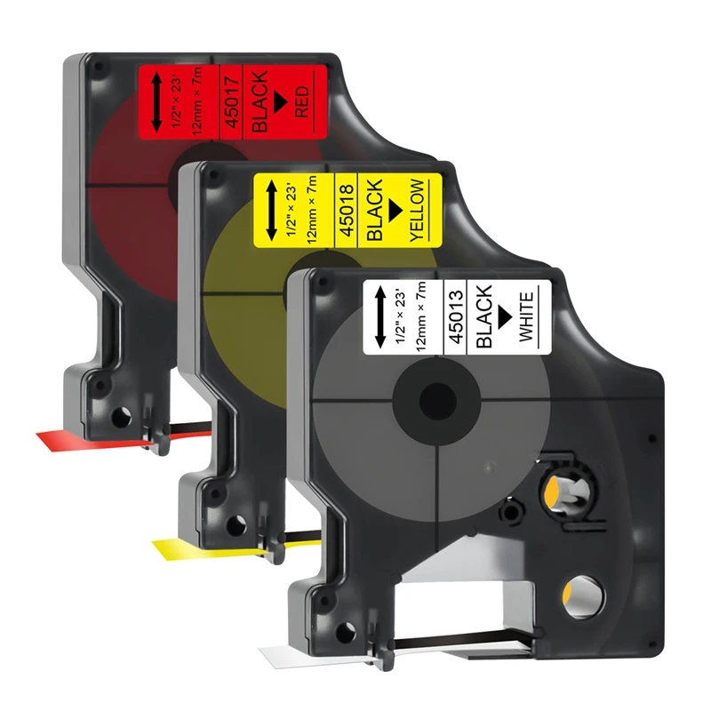 

3 упаковки для DYMO D1 45013 45017 45018 ленты для этикеток, черные на белом/красном/желтом 12 мм X 7 м для Dymo Labelmanager 160 280