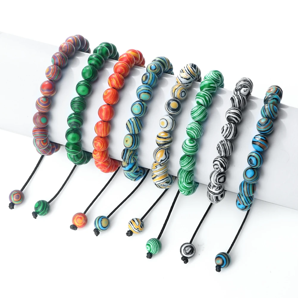 Регулируемый 8 мм натуральный малахитовый камень бусины браслет и для женщин