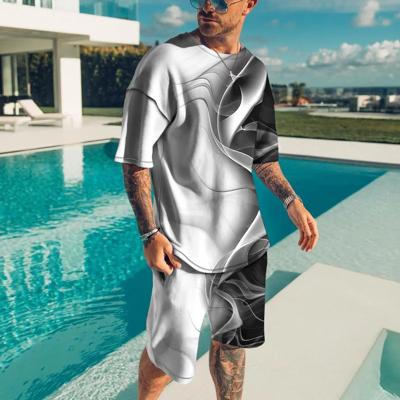 

2023 New Men Sets Summer Short Sleeve T Shirt Set Fashion Casual Streetwear 3D Printed Summer Fashion Sports Shorts Man Clothing
