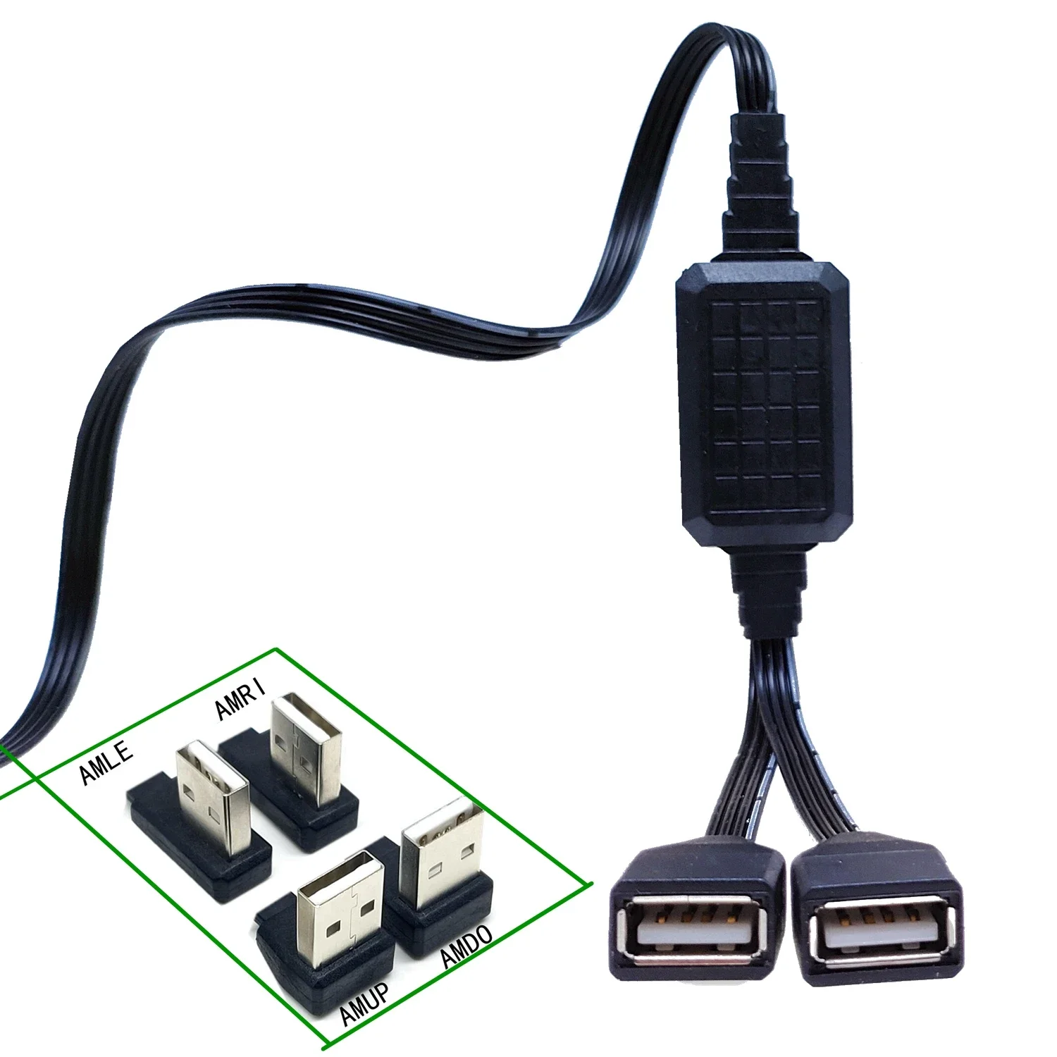 Фото 60CM Cable distributor and USB 2.0, PC power adapter converter, car Dual data transmission charging cable, 1 male and 2 female №5