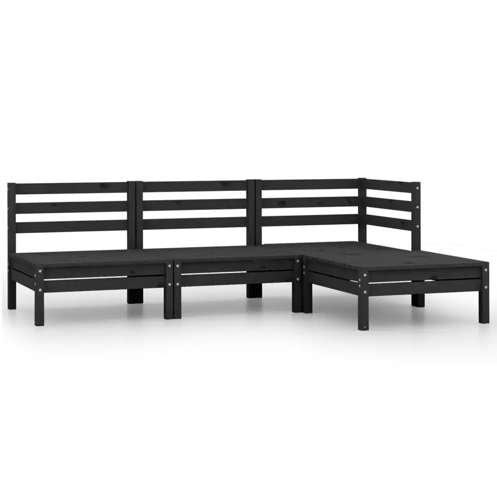 

Garden living room 4 pcs solid pine wood Black