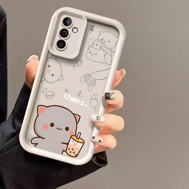 Фото Чехол для пары с рисунком персикового моти и кота для Samsung S25 S24 S23 S22 S21 S20 Plus FE Note 20 Ultra M55 с милыми животными в парном мягком чехлы №3