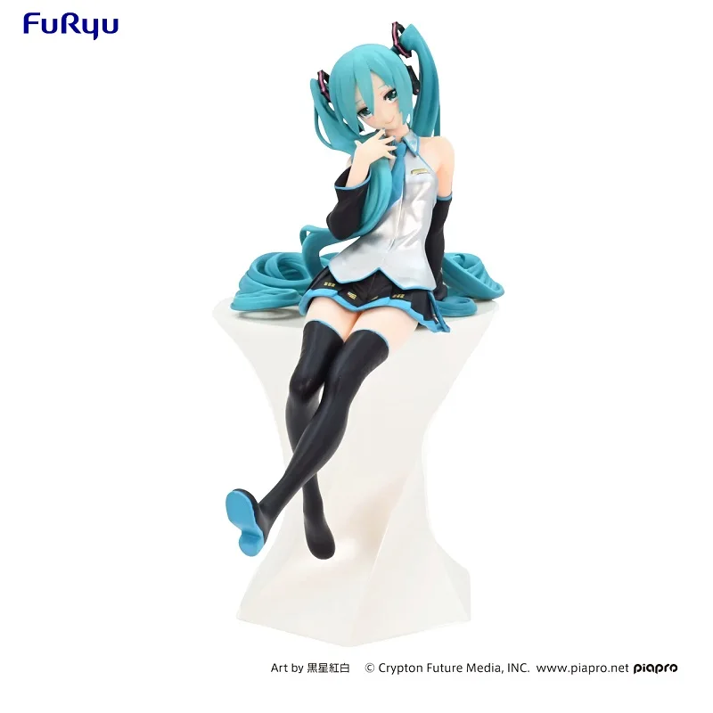 

In Stock Original FuRyu Anime Hatsune Miku Figure Miku Noodle Stopper Black Star 14Cm Pvc Figurine Model Toys for Boys Gift