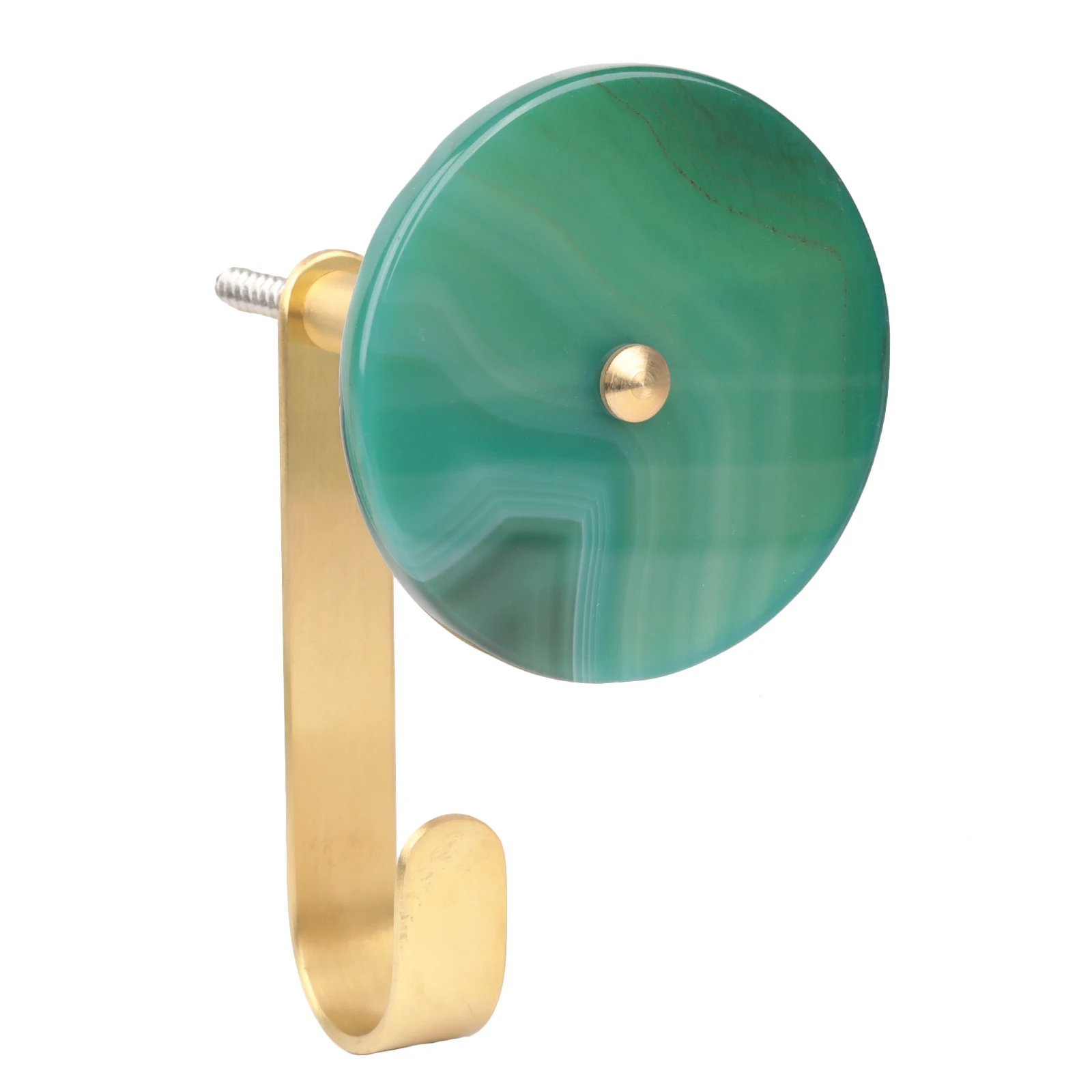 1Pc Polished Round Agate Slice Hanging Hooks Wall Mounted Contemporary Brass Clothes Coat Hooks Metal Hardware Furniture Decor
