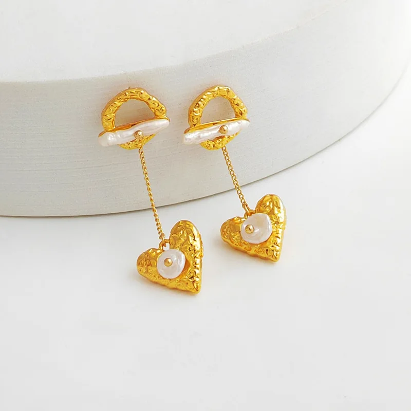 

simple geometric love heart pendant stud earring fashion shell long women's baroque pearl fine ear jewelry