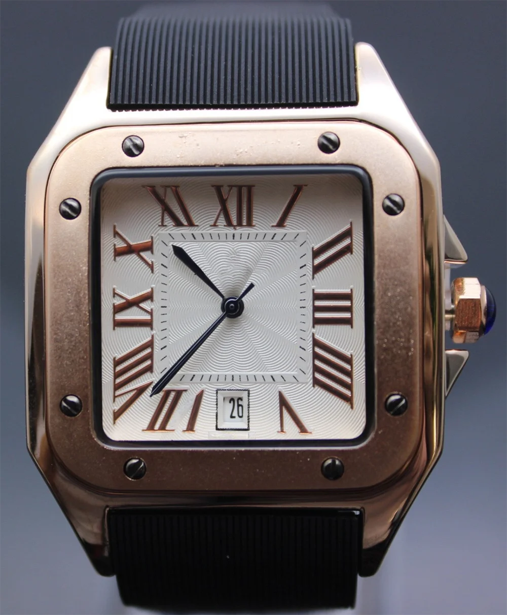 

mens 100 XL rose gold sport black rubber silver white date watch